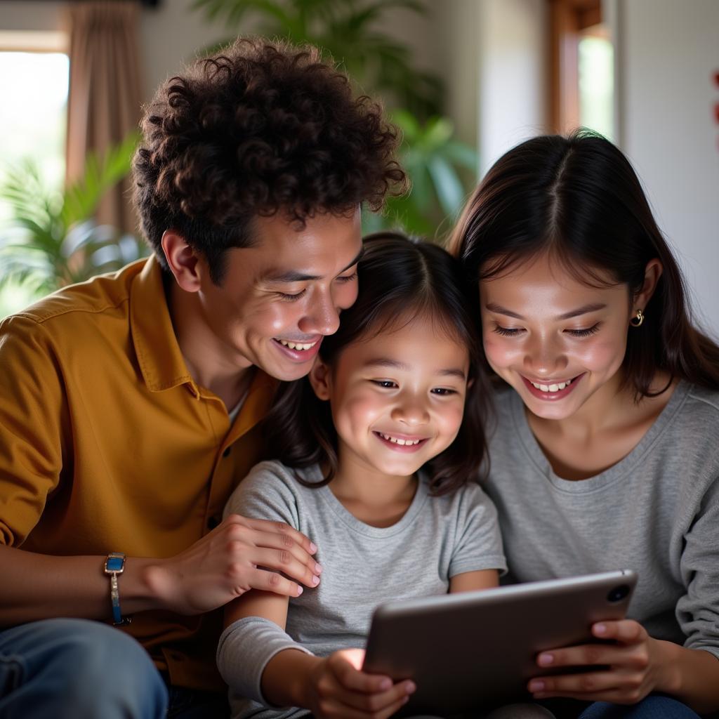 Family using a free tablet received through the ACP program