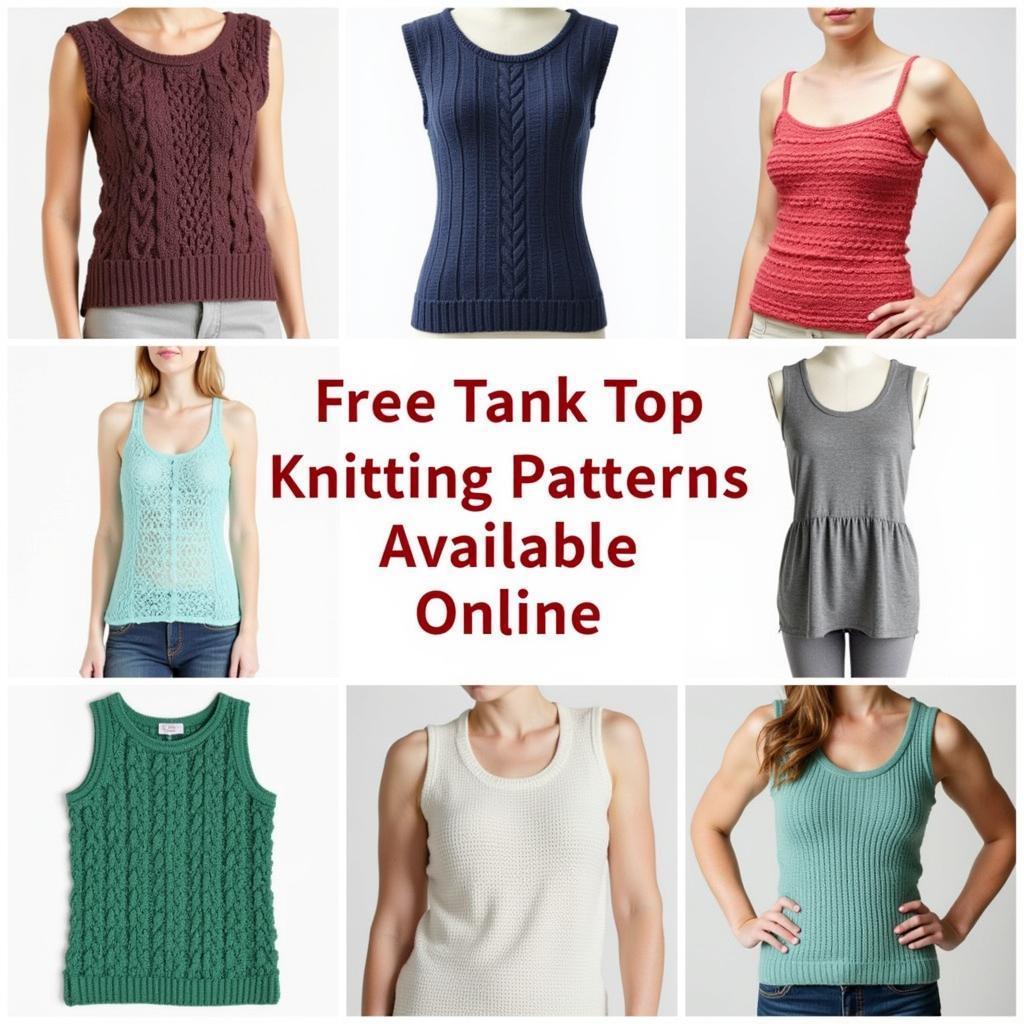 Various free tank top knitting patterns displayed on a digital screen.