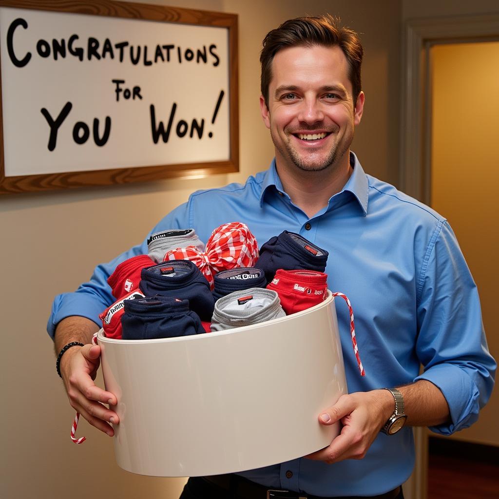 Man winning a free underwear giveaway