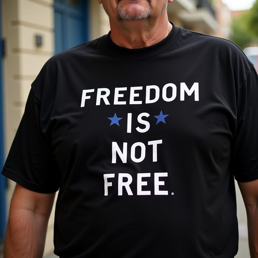 Veteran wearing a "Freedom Is Not Free" t-shirt