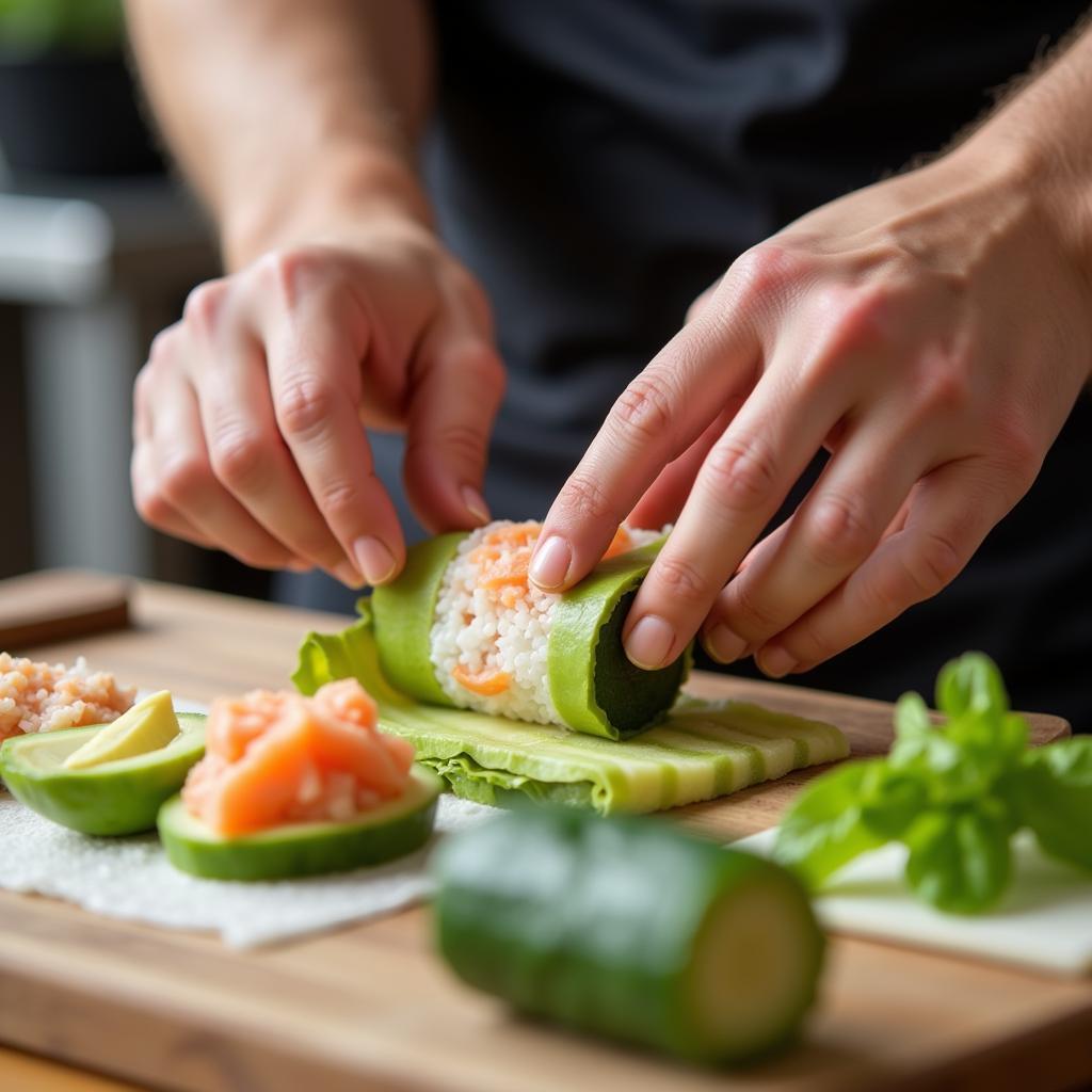 Preparing Gluten-Free Sushi with Fresh Ingredients