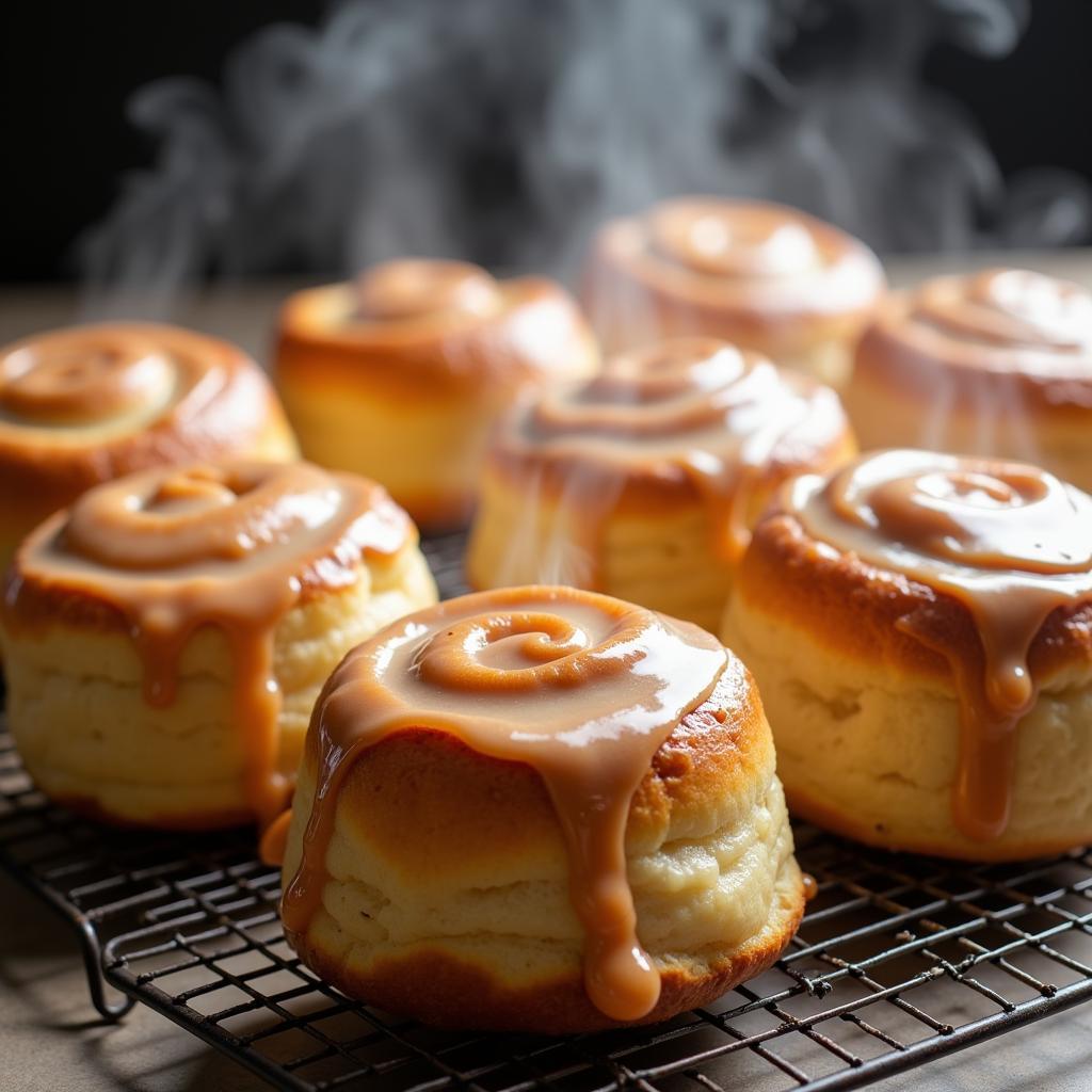 Freshly Baked Gluten-Free Honey Buns Cooling on a Rack