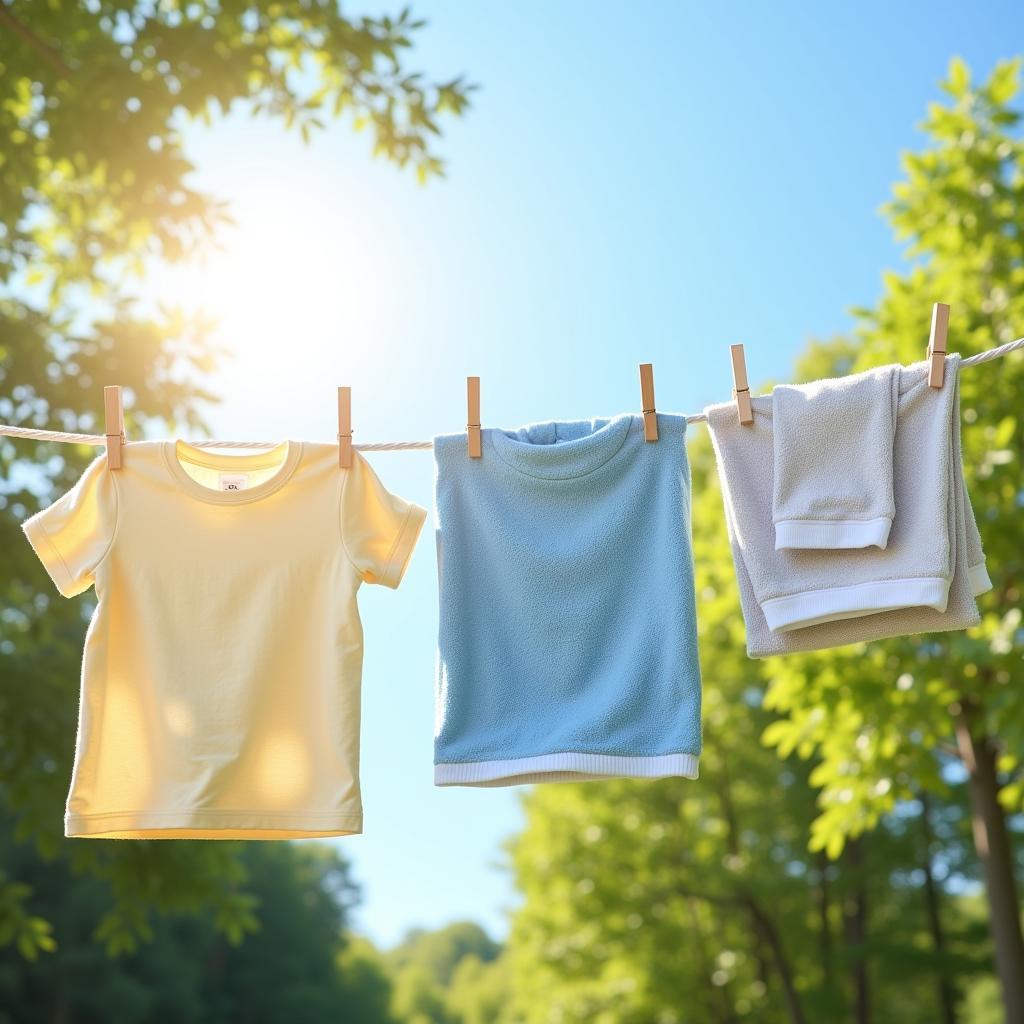 Clothes dried on a clothesline under the sun