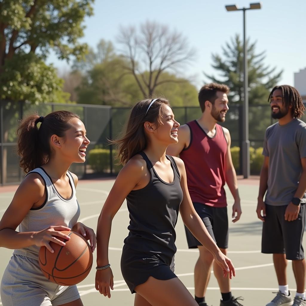 Friends Enjoying a Game of Basketball