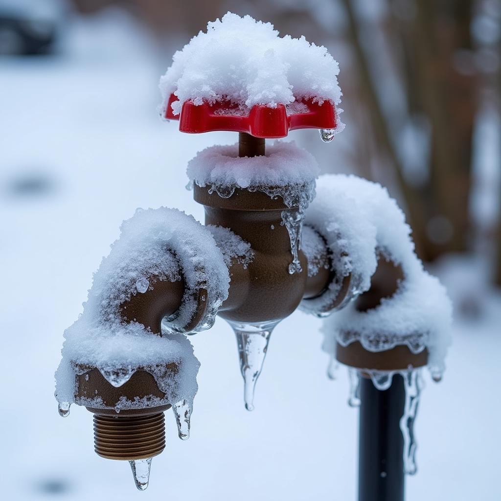 Frozen frost-free spigot covered in ice