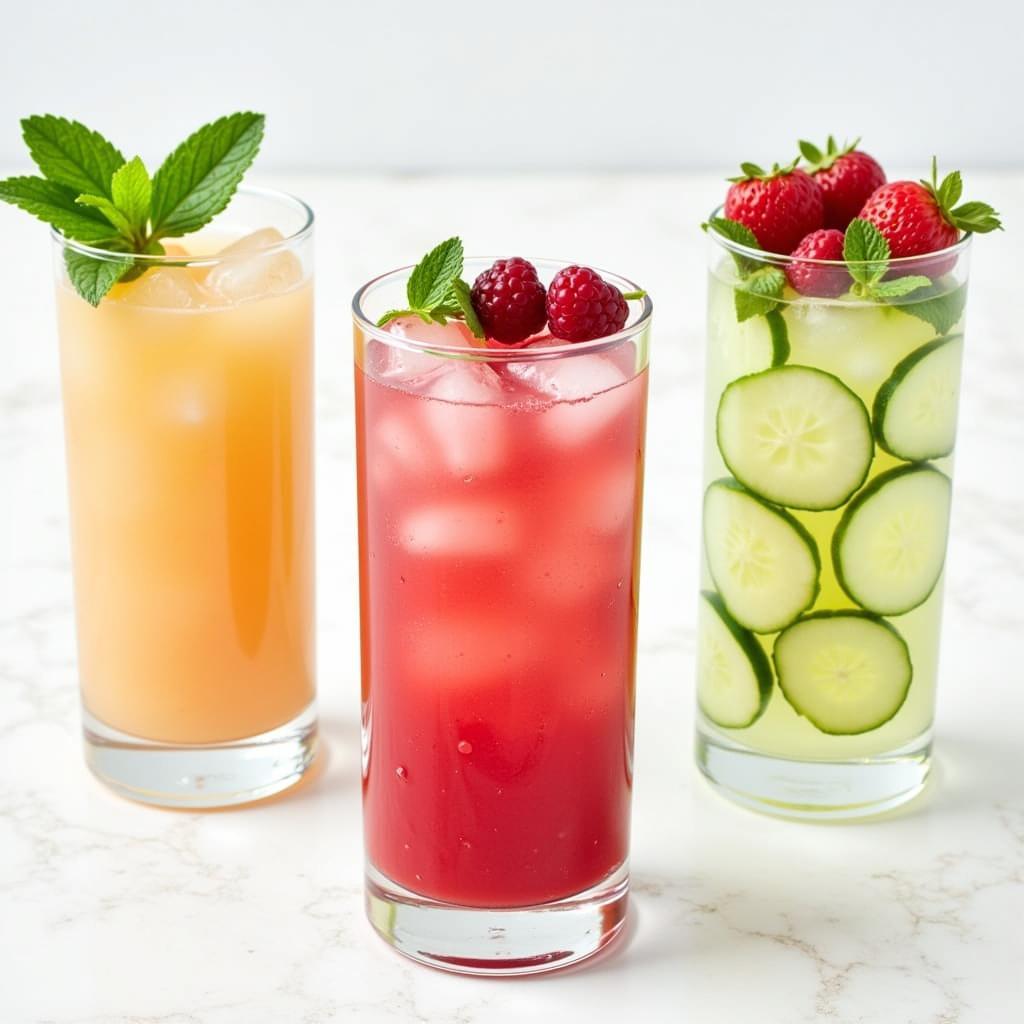 Frozen sugar-free limeade variations with mint, berries, and cucumber.