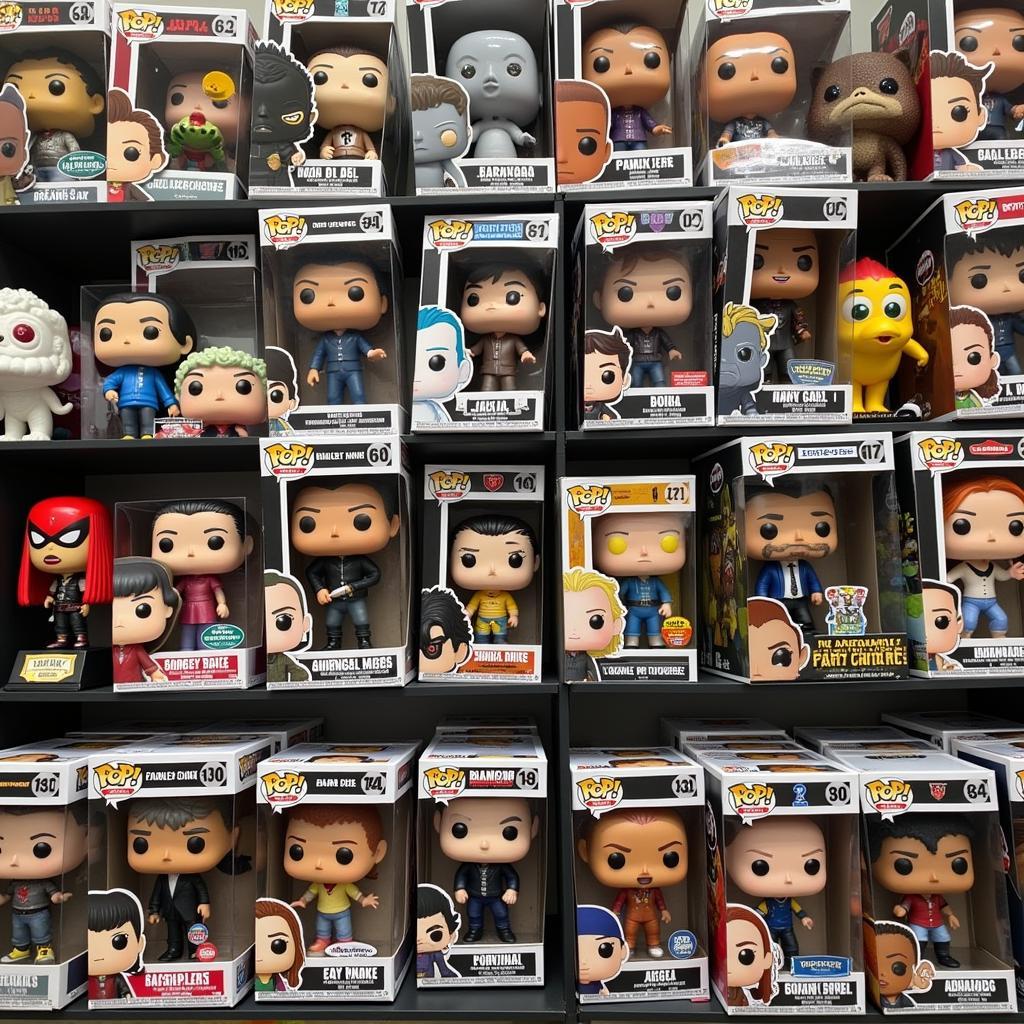 A shelf full of Funko Pop figures