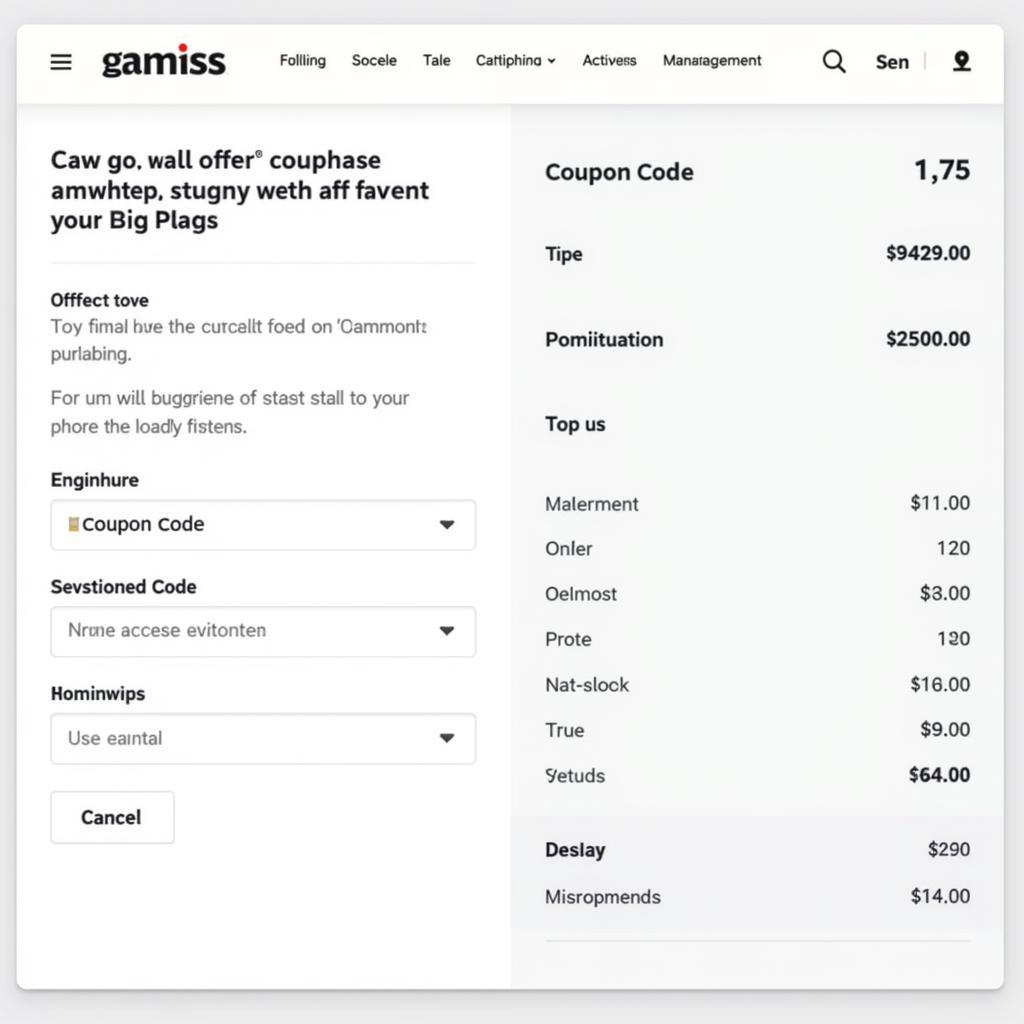 Gamiss shopping cart with coupon code applied