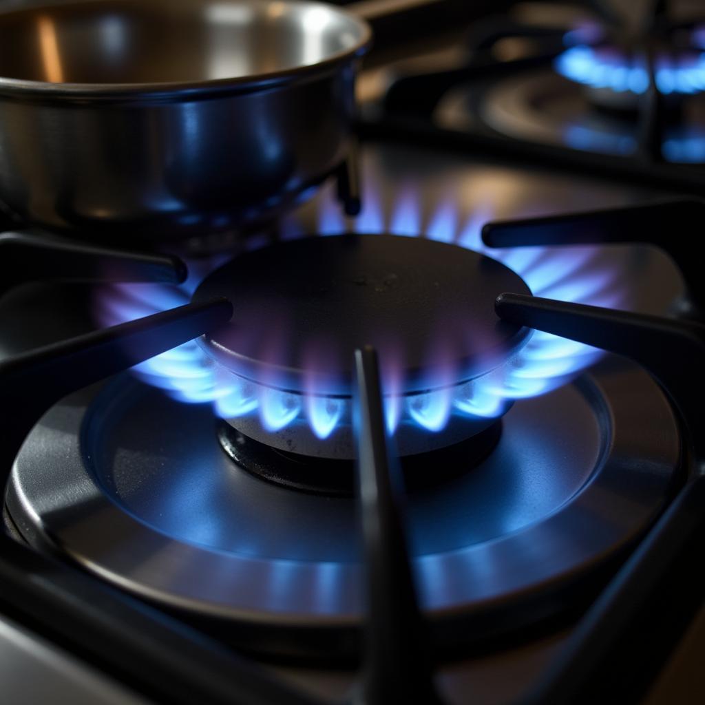 Close-Up of Gas Stove Burners with Flames