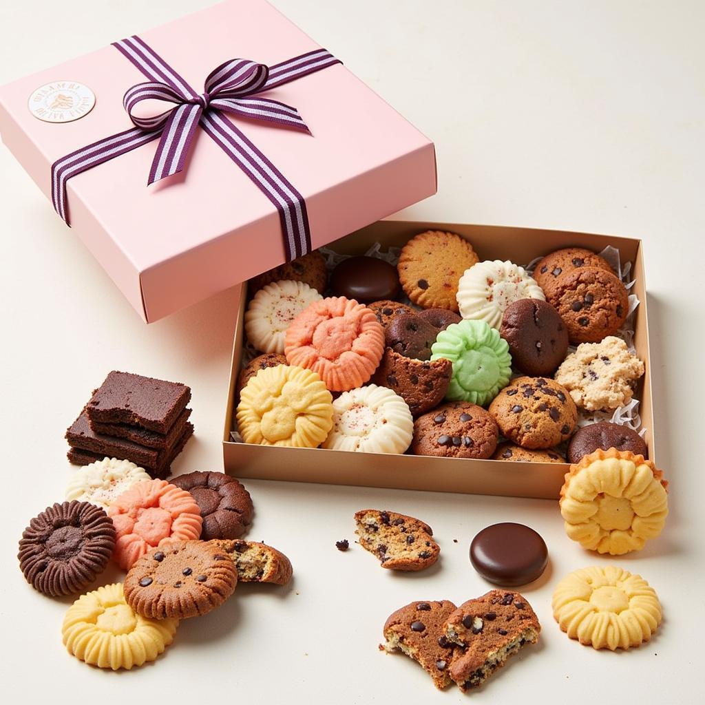 A beautifully packaged gift box filled with assorted gluten-free cookies and treats.