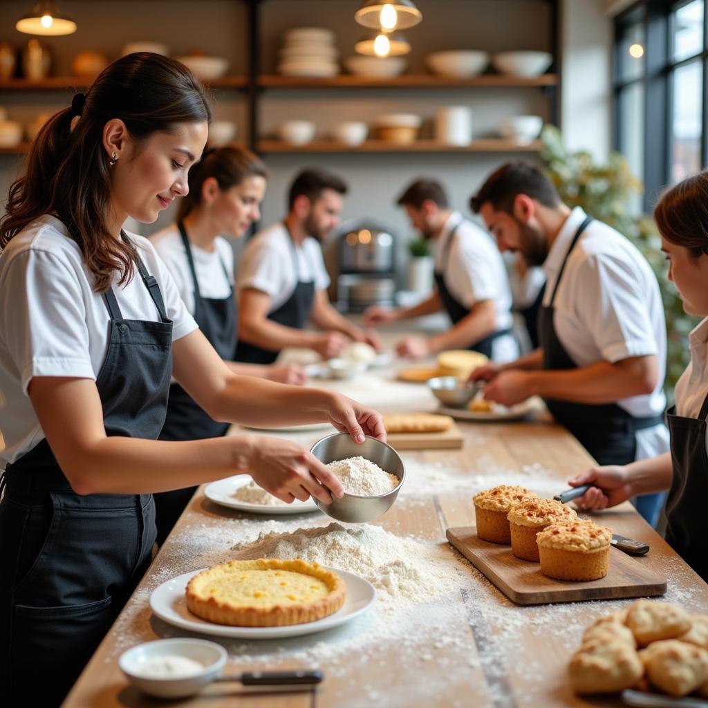 Bakers working with wholesale gluten-free flour in a professional kitchen