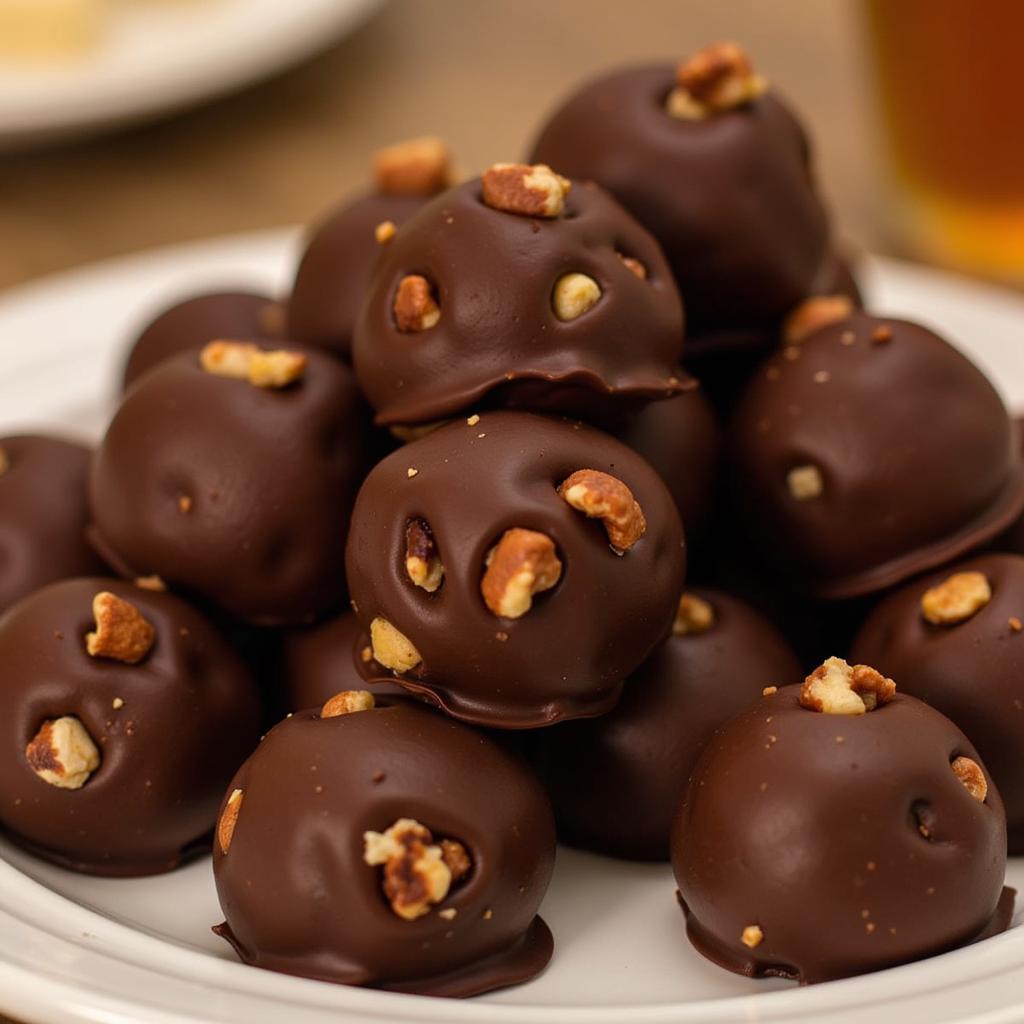 Gluten-free bourbon balls arranged on a platter