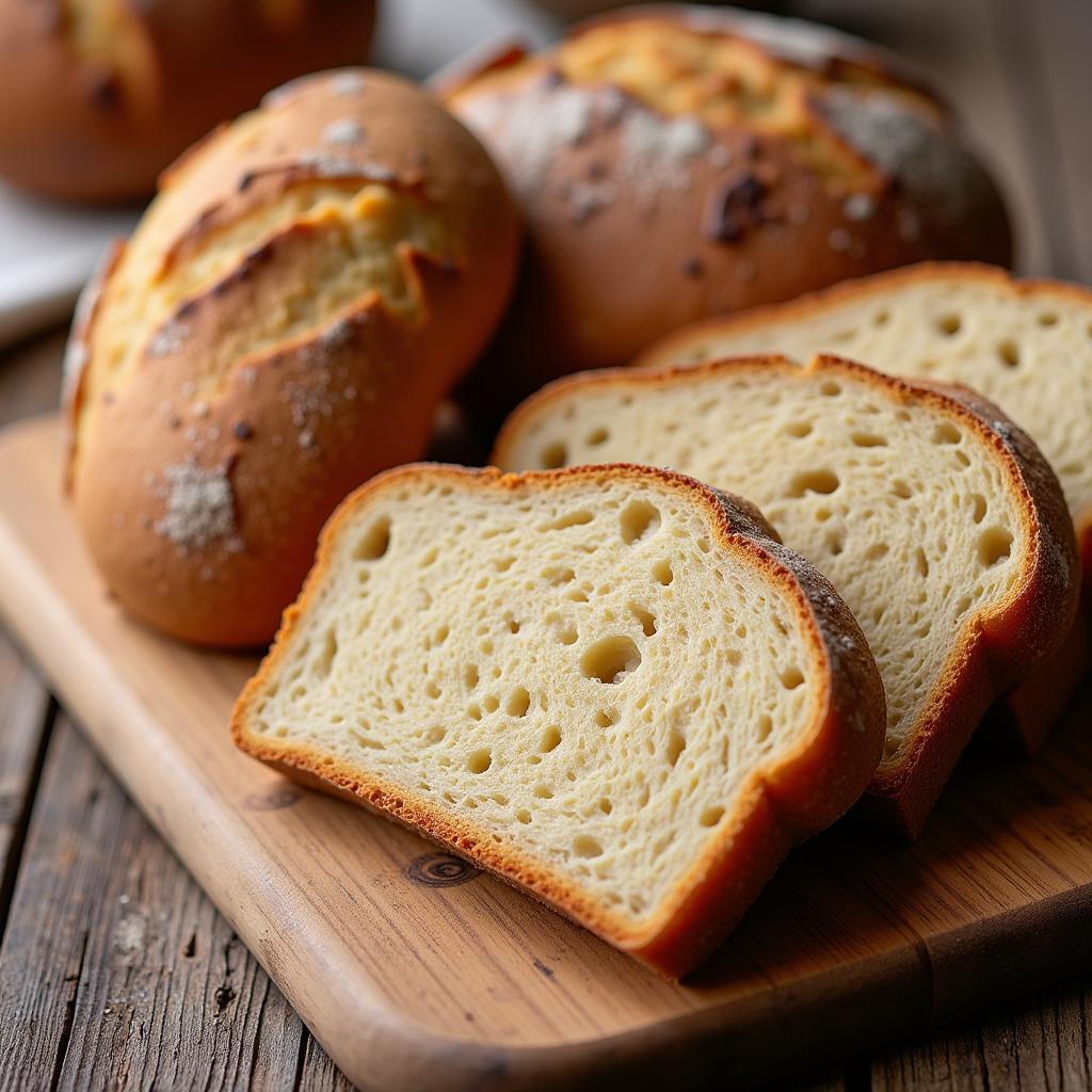 various gluten-free bread slices on a wooden board