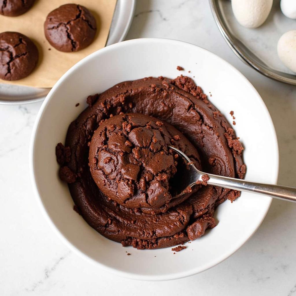 Gluten-free brownie mix poured on counter, ready for baking.