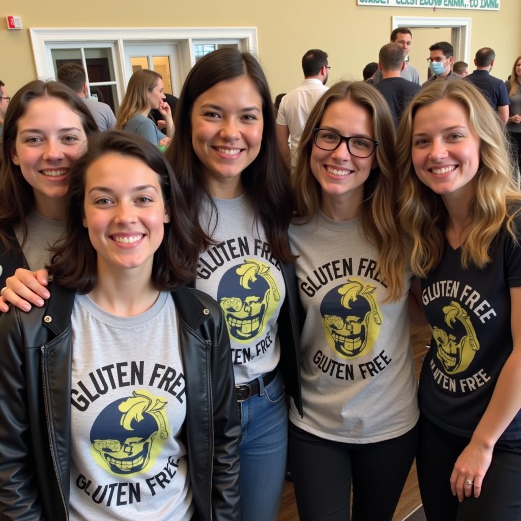 A group of people wearing gluten-free merch at an event