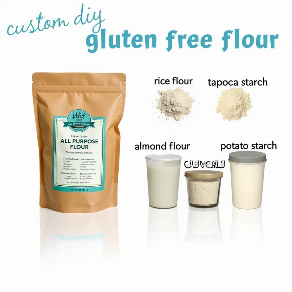 Various gluten free flour options displayed on a kitchen counter