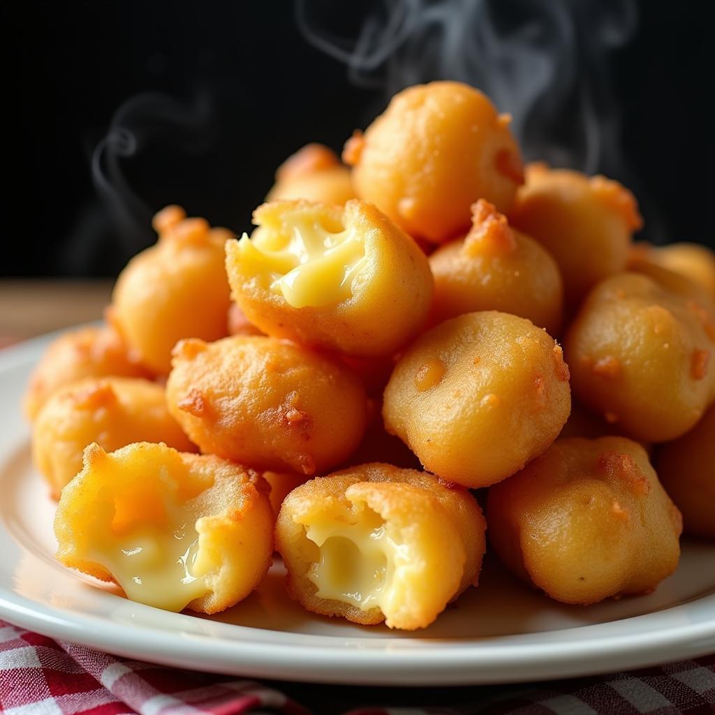 Golden-brown gluten-free fried cheese curds on a plate