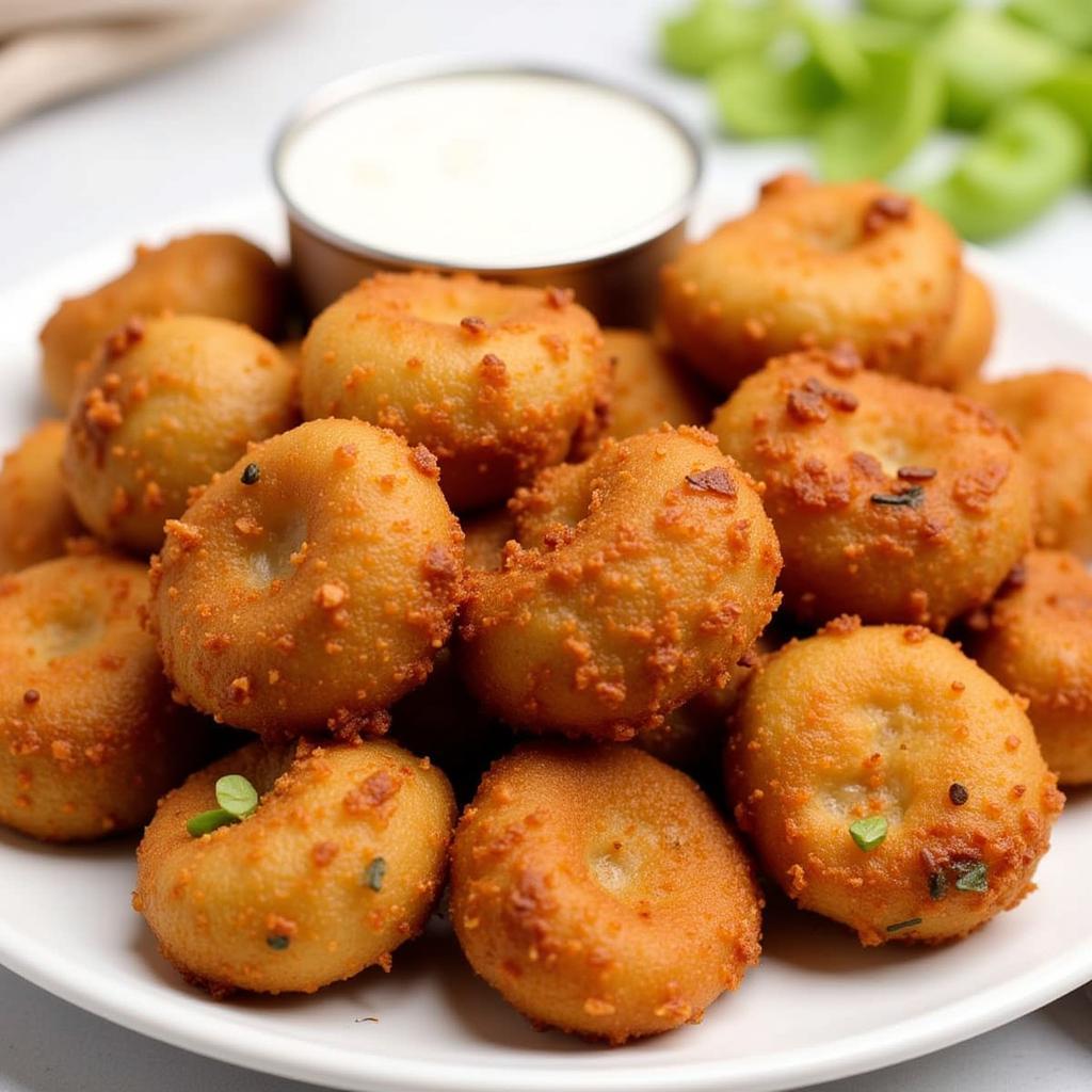 Golden brown gluten free fried mushrooms on a plate