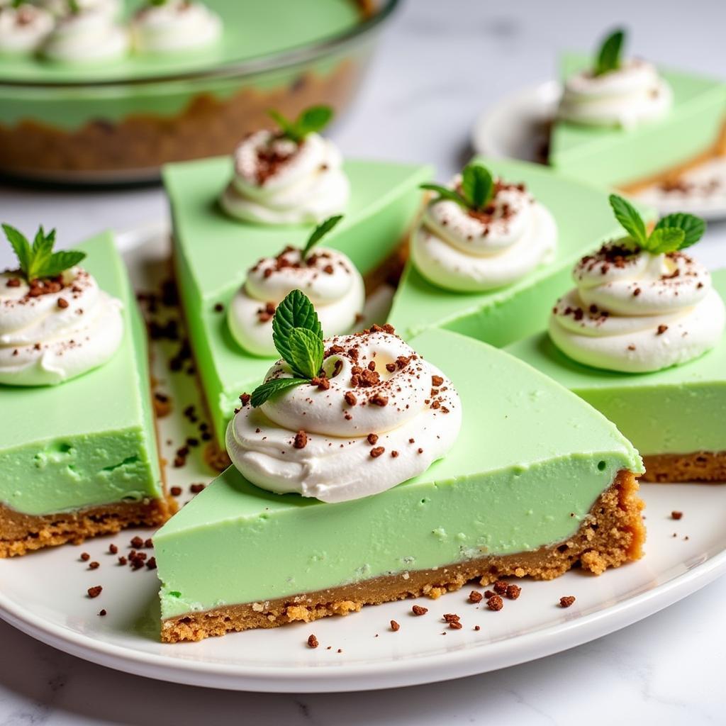 Slices of gluten-free grasshopper pie