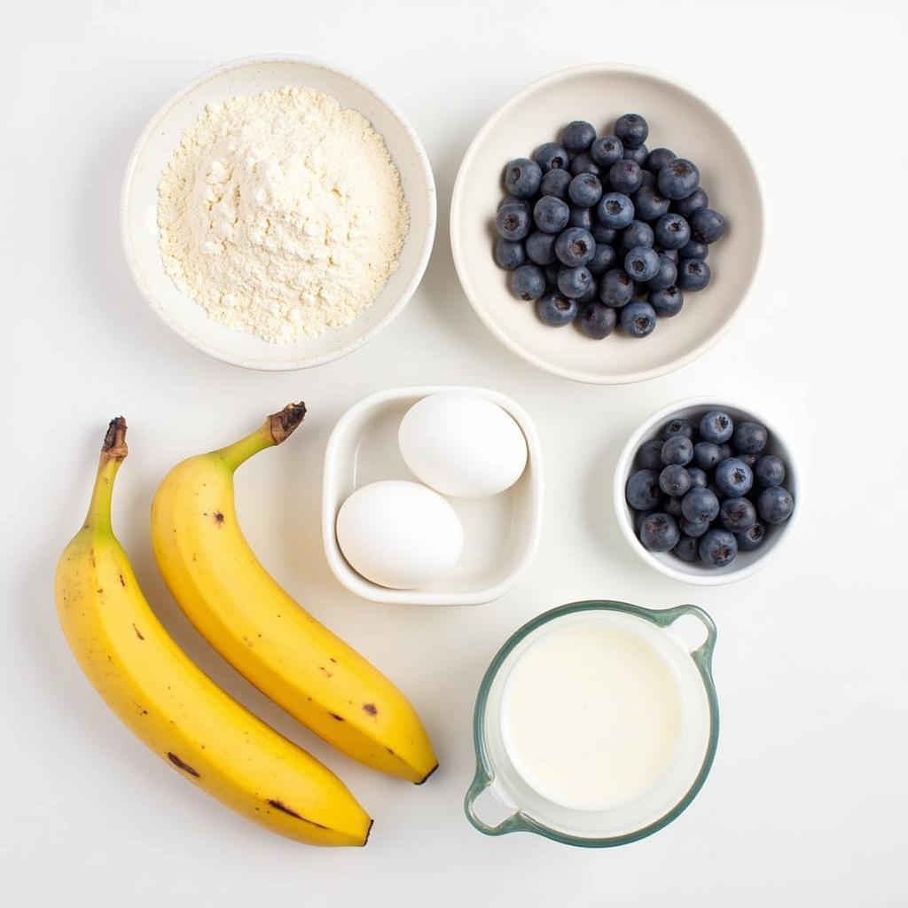 Essential ingredients for baking gluten free banana blueberry bread