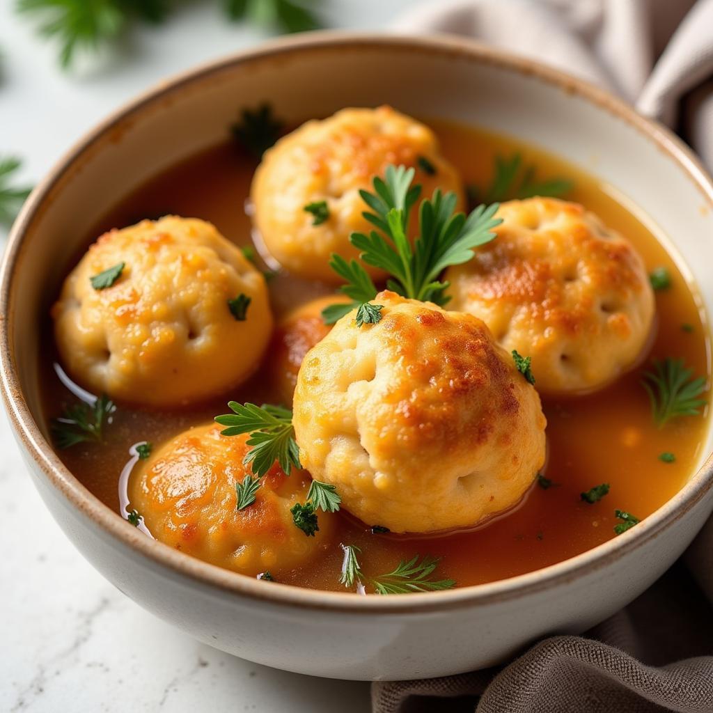 Gluten-free matzah balls in a bowl