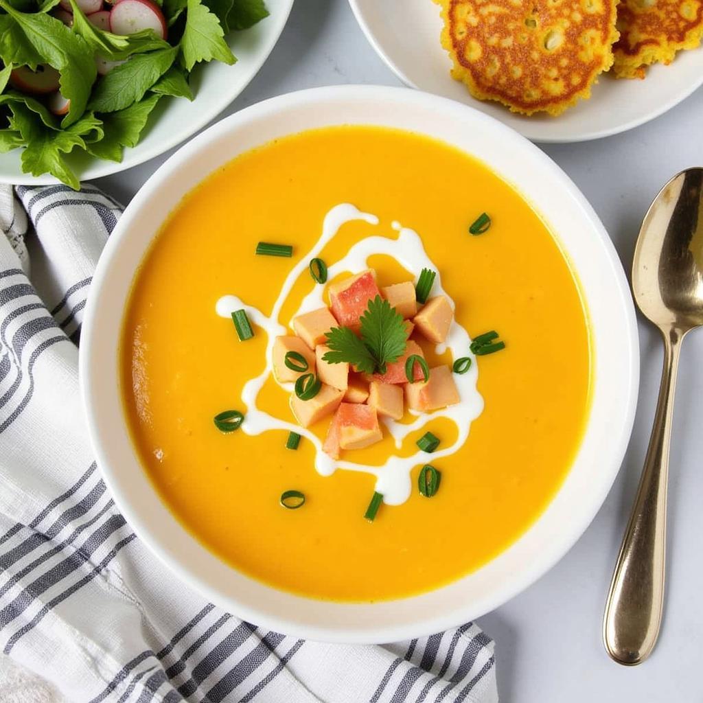 gluten-free-corn-cakes-and-salad-with-cheddar-cheese-soup