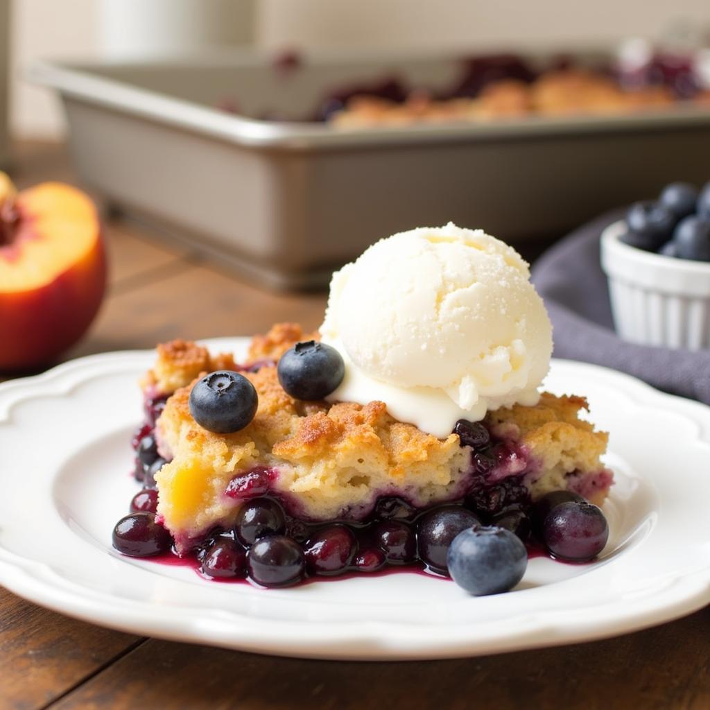 Serving Gluten Free Peach Blueberry Cobbler