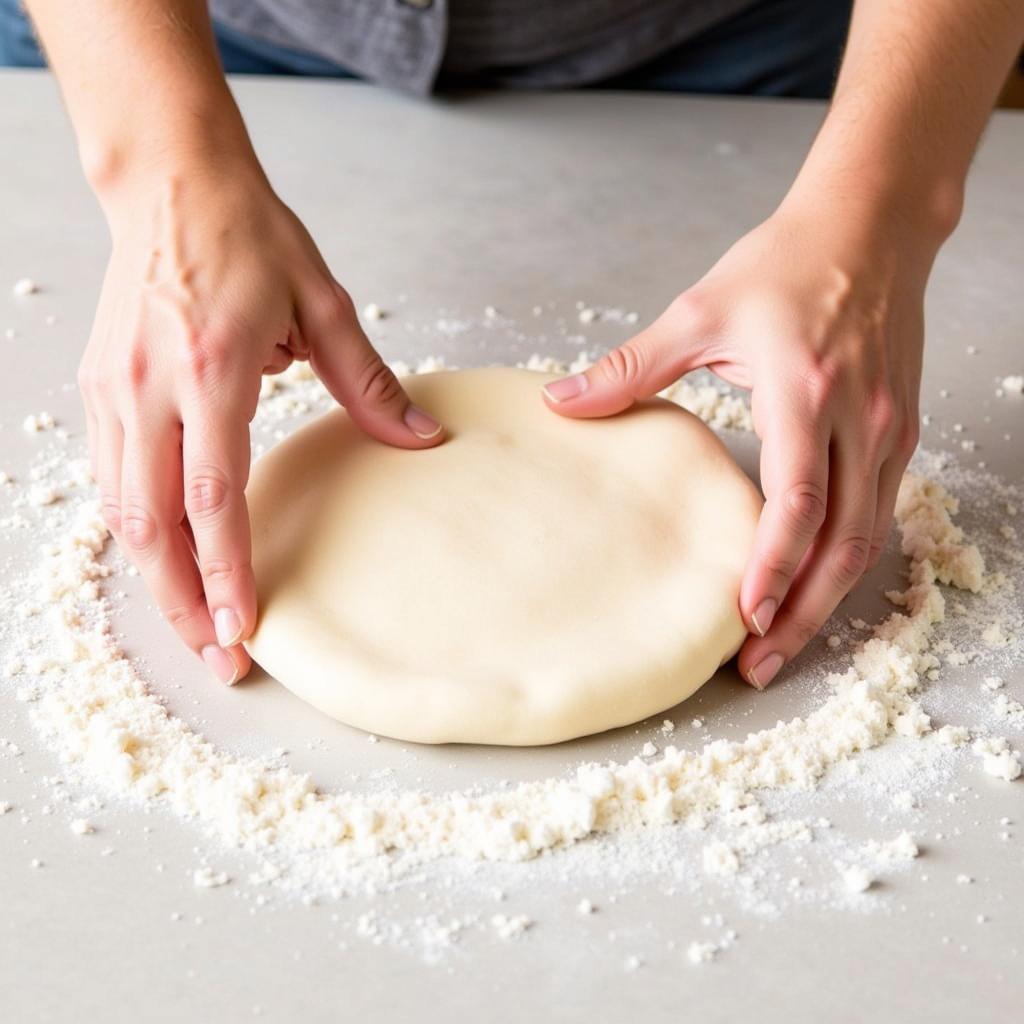  Stretching gluten-free pizza dough on a lightly floured surface