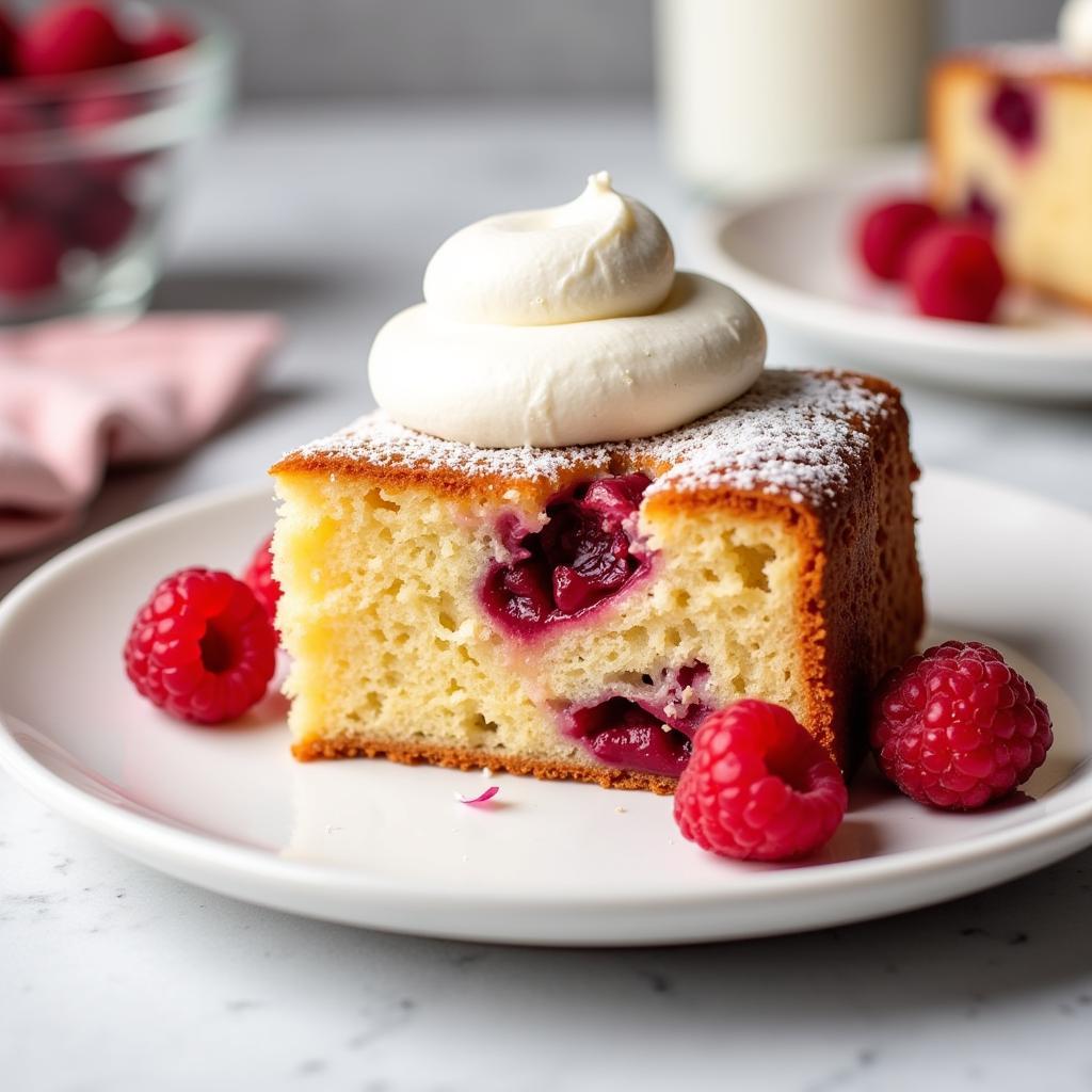 Serving a slice of gluten-free raspberry almond cake