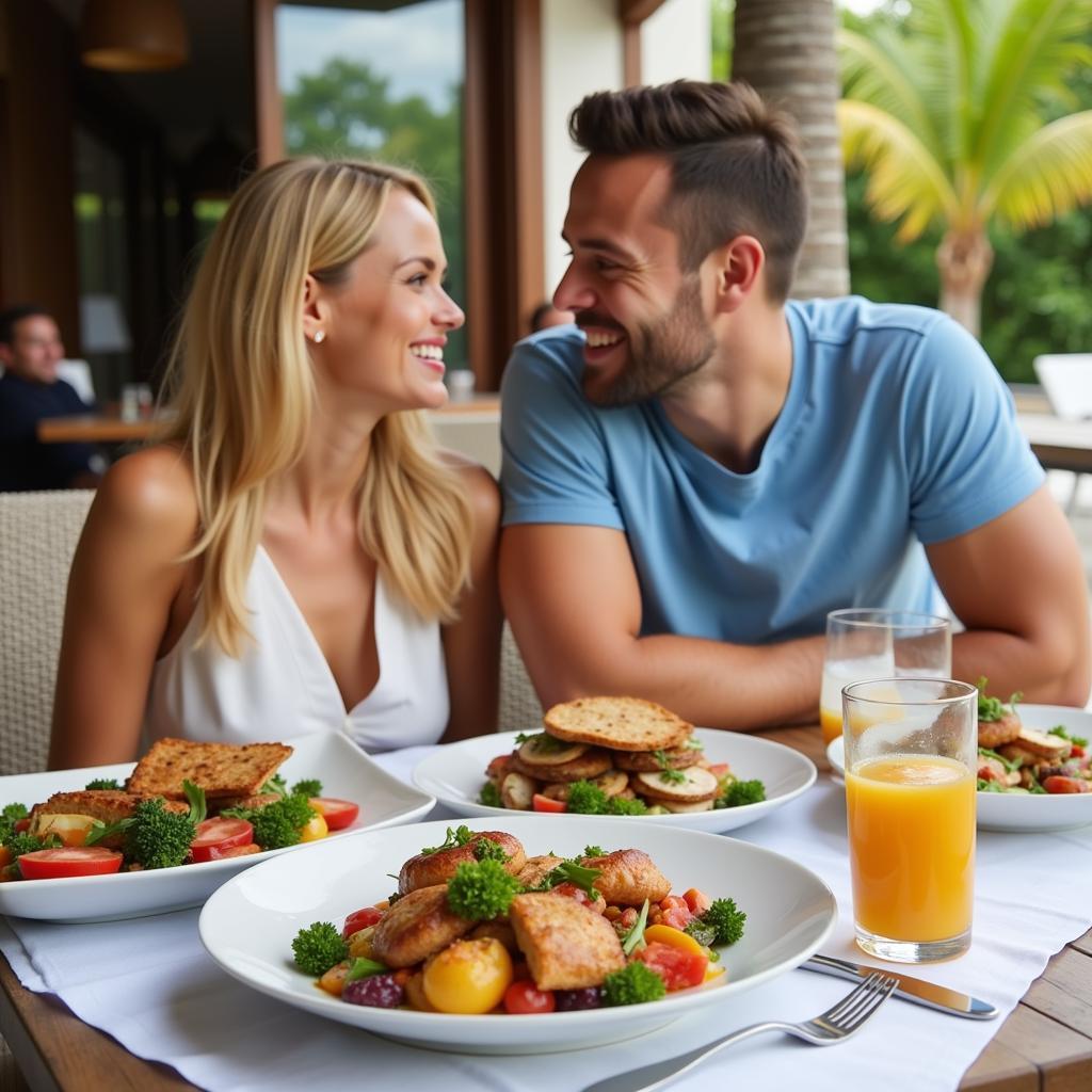 Couple enjoying gluten-free meal at a resort restaurant