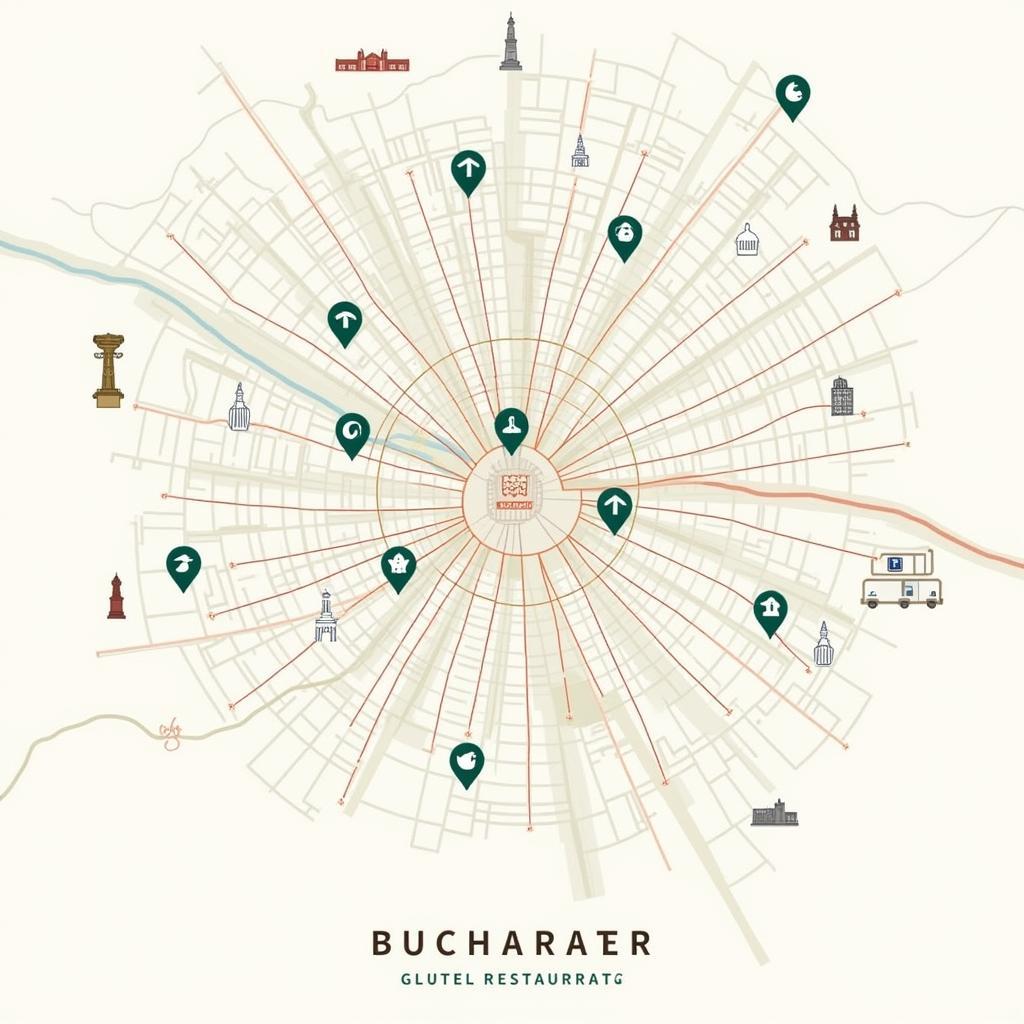 A map of Bucharest highlighting gluten-free restaurants