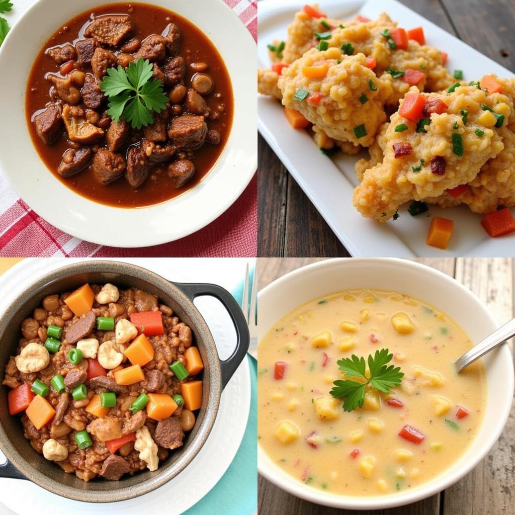 A spread of comforting gluten-free dishes prepared in a slow cooker