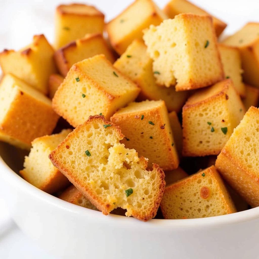 A bowl of gluten-free Texas toast croutons