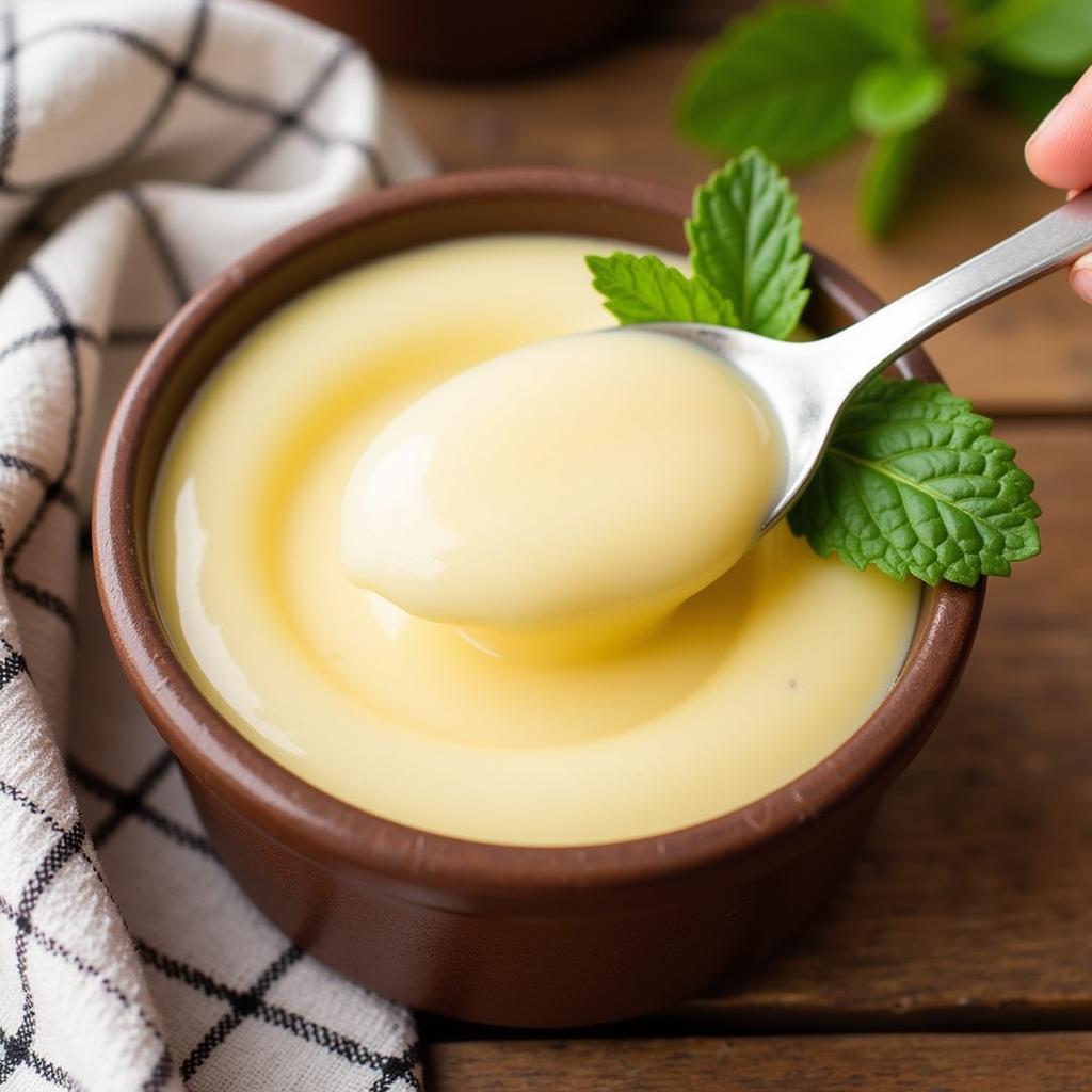 Spoonful of creamy gluten-free vanilla pudding