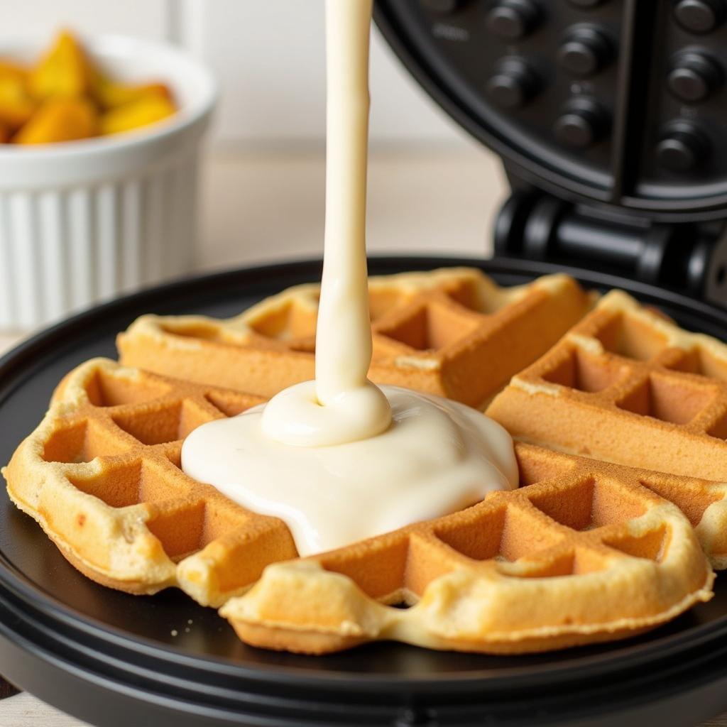 Gluten-Free Waffle Batter Being Poured