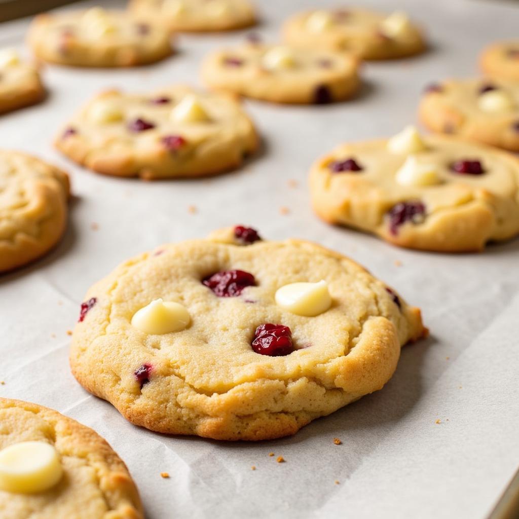 Close Up of Gluten Free White Chocolate Cranberry Cookies Baking