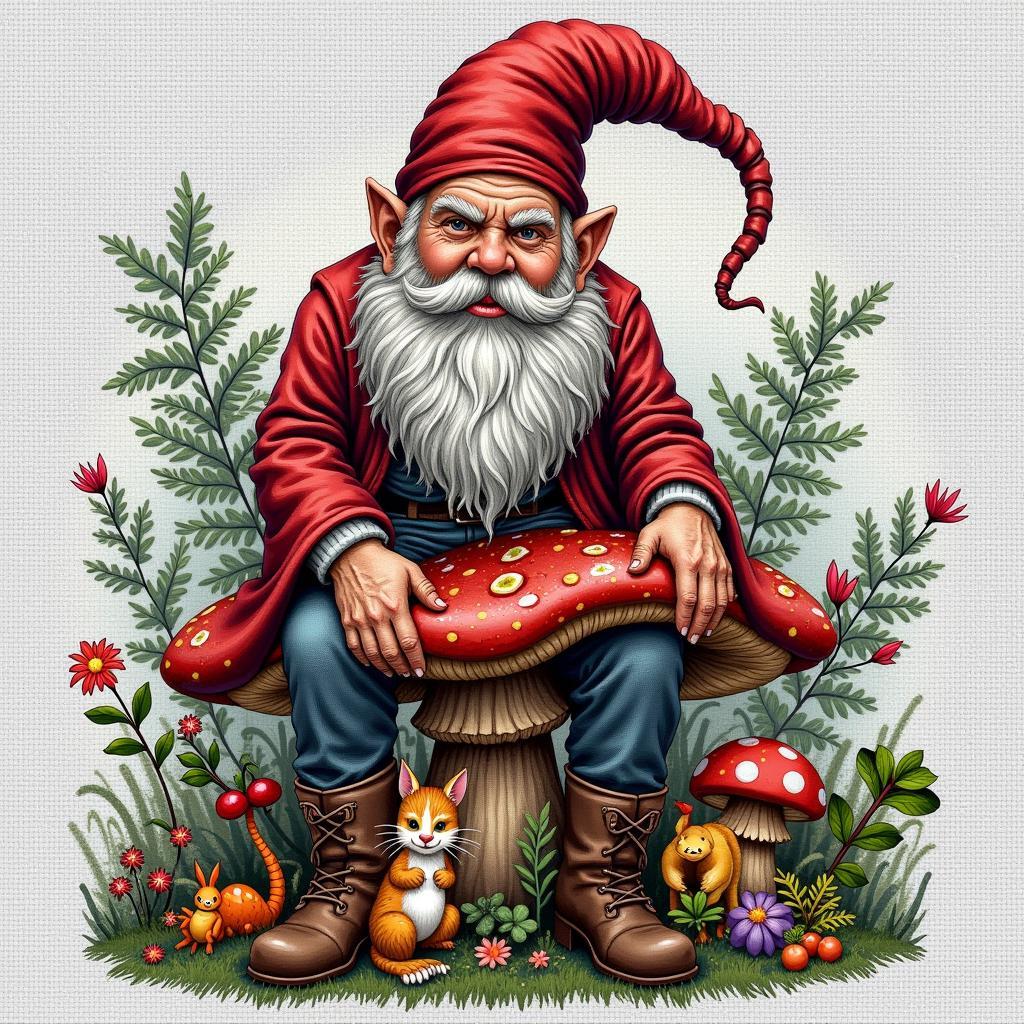 Intricate gnome cross stitch pattern