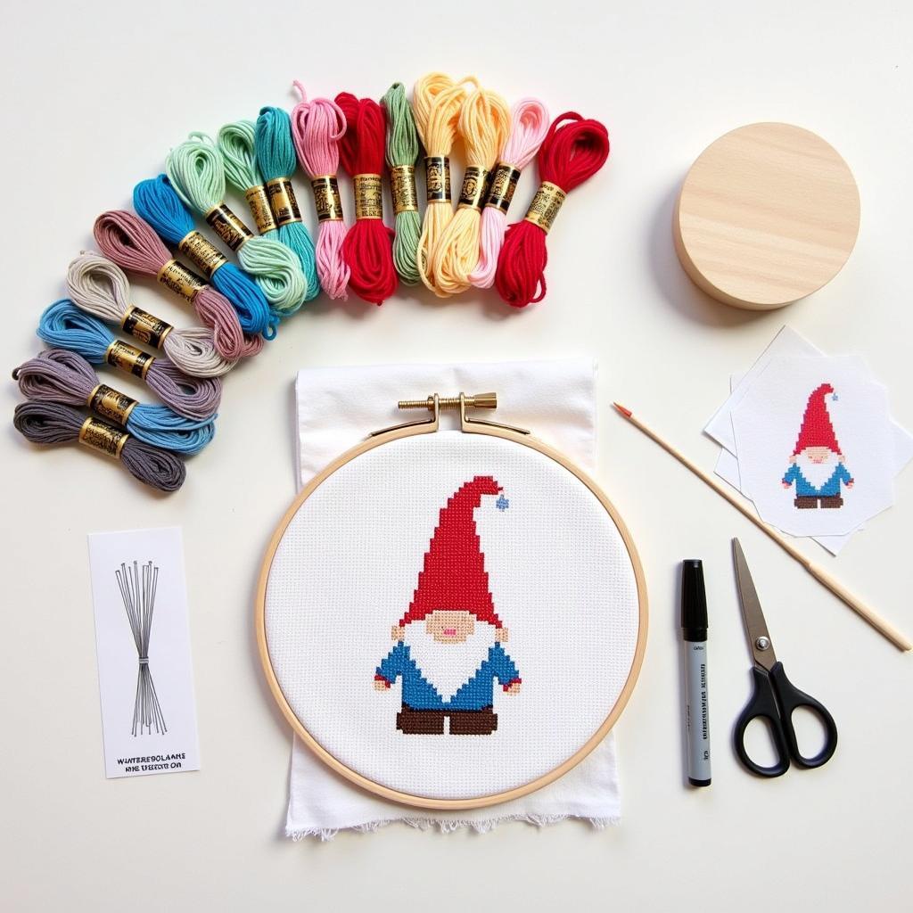 Essential supplies for gnome cross stitch