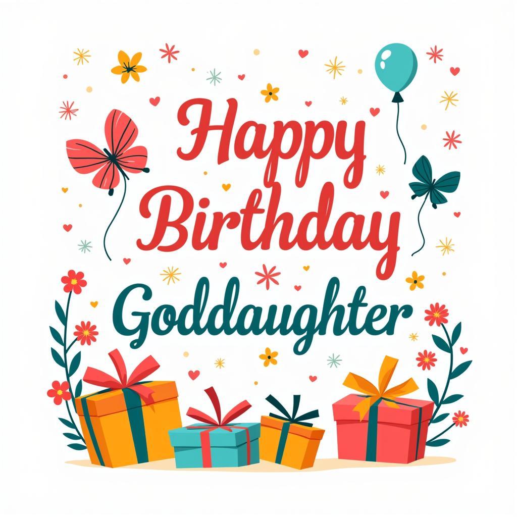 Happy birthday goddaughter card with flowers and gifts