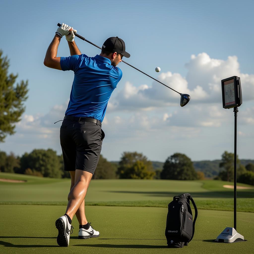 Golfer Analyzing Swing Mechanics