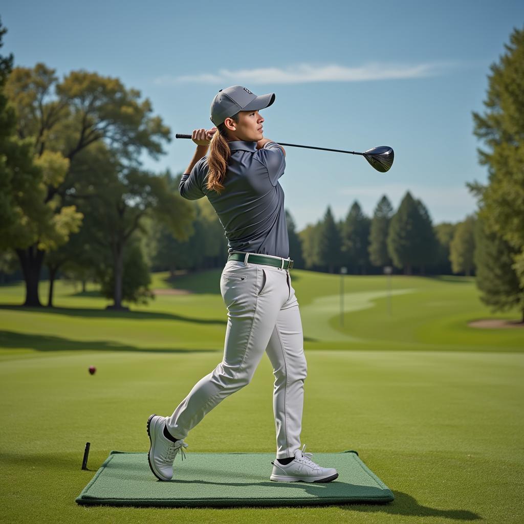 Golfer Practicing at Driving Range