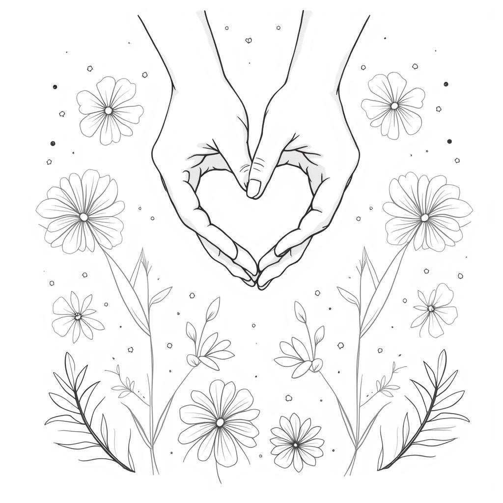 Grandparents Day coloring page featuring a heart and flowers.