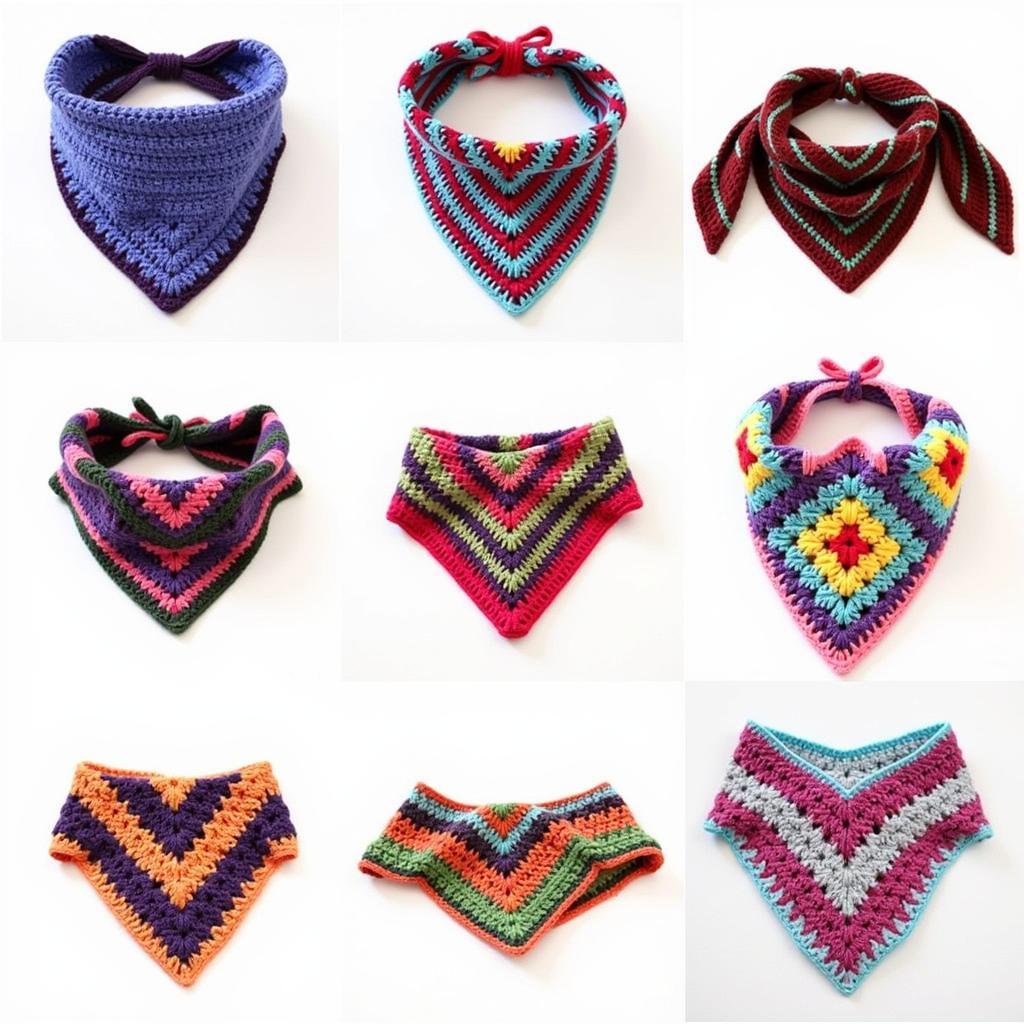 Different styles of granny square bandanas