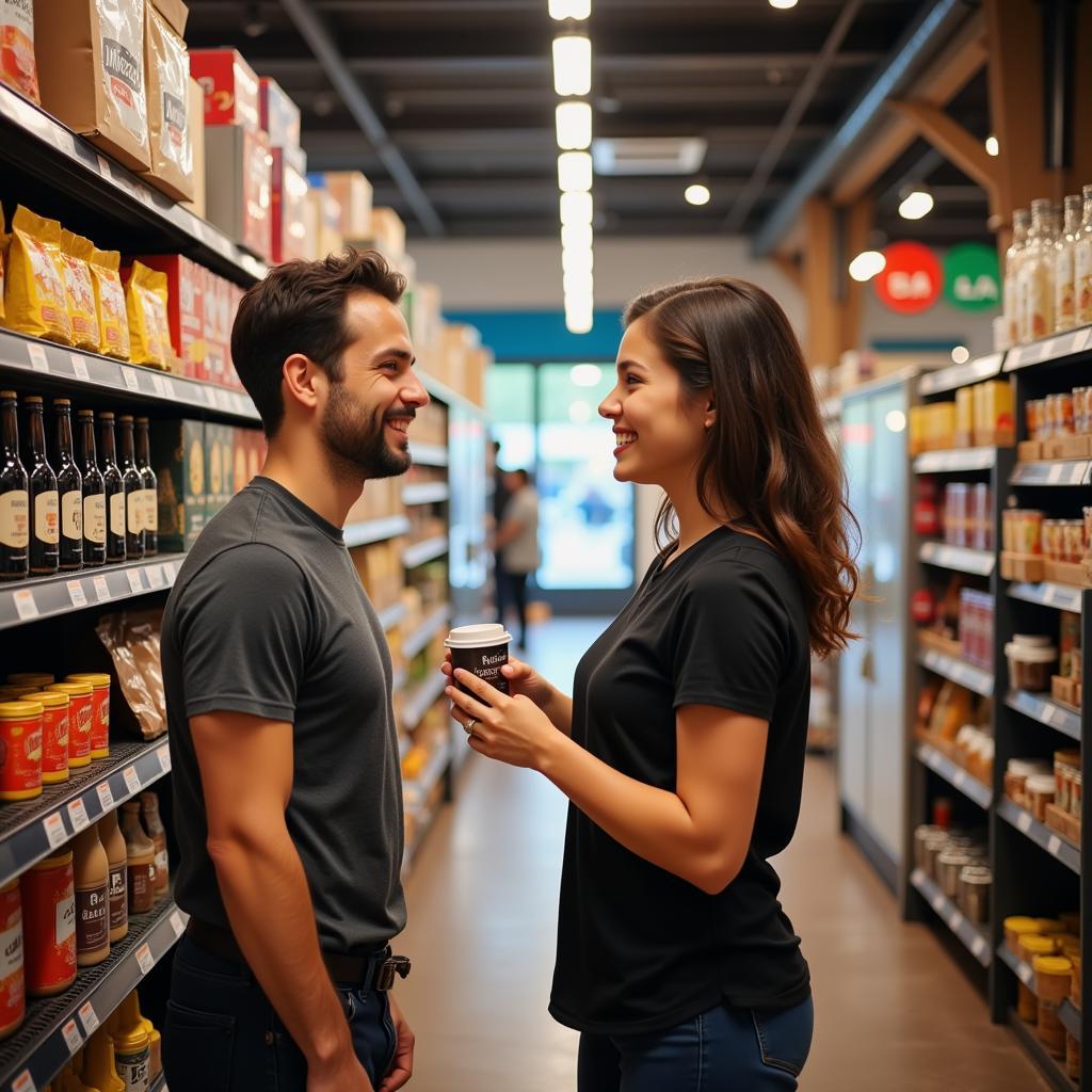 Free coffee samples at a grocery store