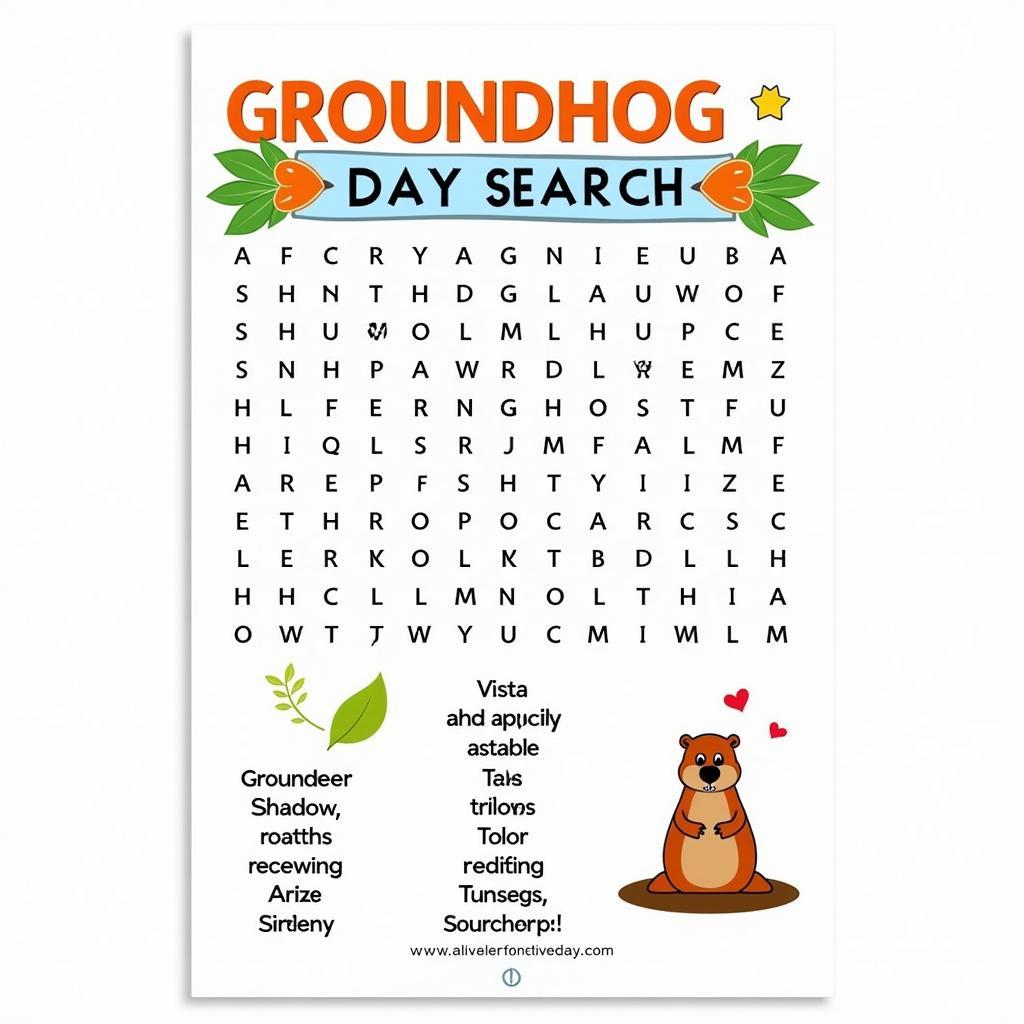 Groundhog Day Word Search for Kids