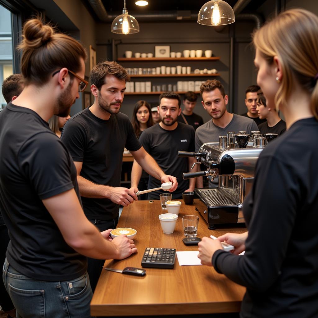 Group Barista Training Session at a Local Coffee Shop