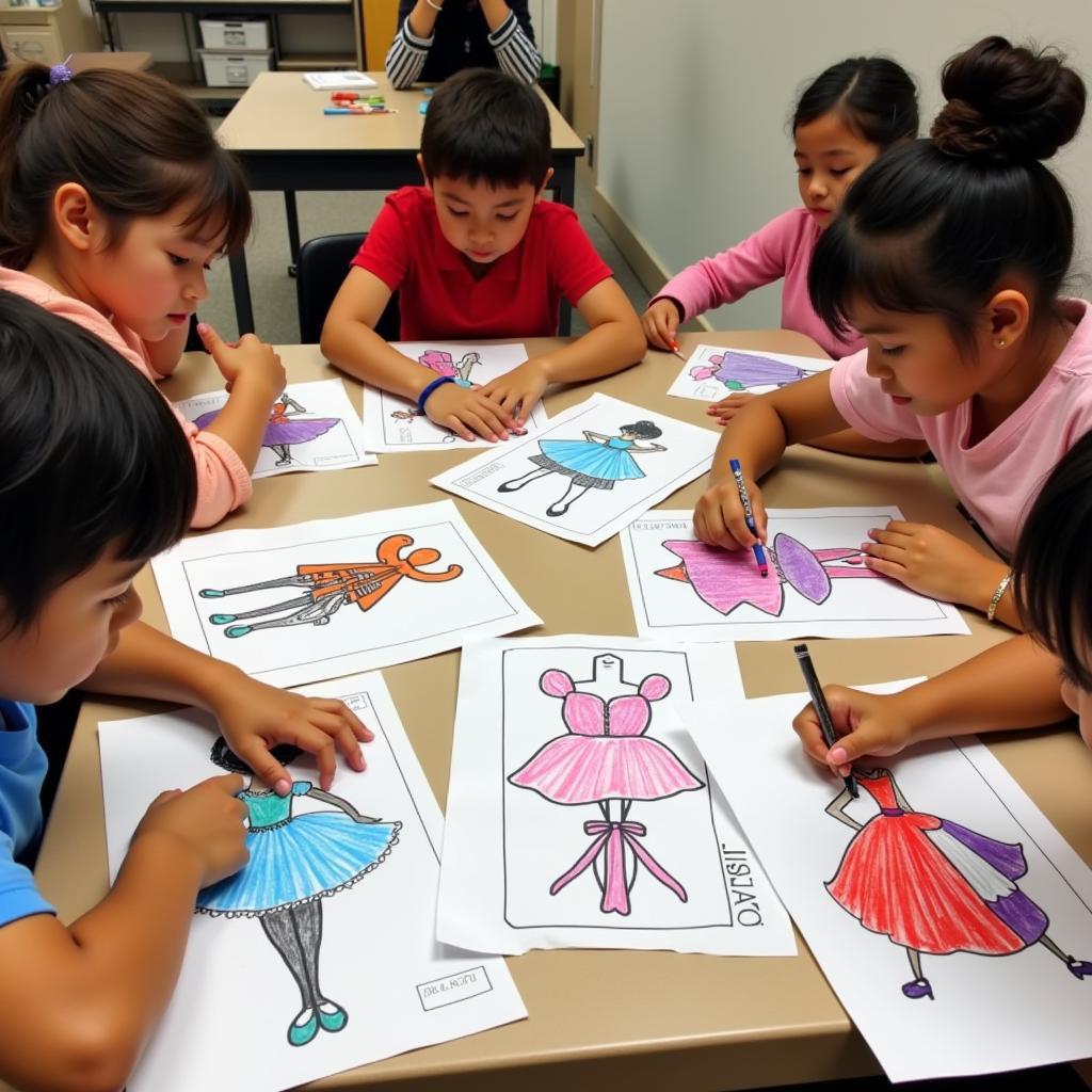 Group of Kids Coloring Dance Scenes