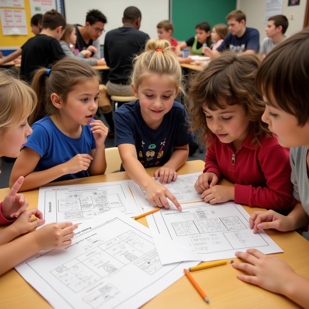 Group of students working together to solve a math mystery