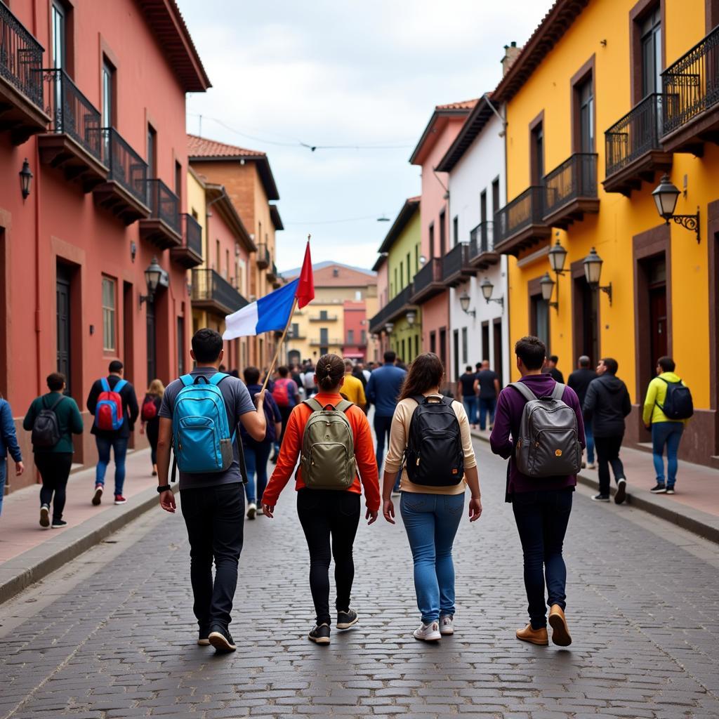 Group of tourists on a free walking tour in Guanajuato