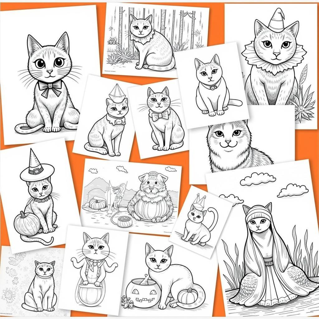 Halloween Cat Coloring Page Variety